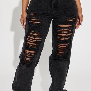 Go Hard Loose Fit Ripped Straight Leg Jean - Black Wash